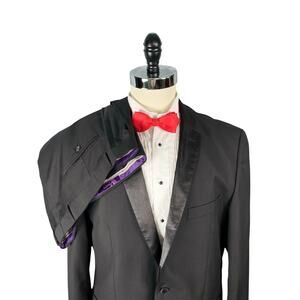 Vinci Tuxedo Mens 46L Black Two Button Flat Front Pants 39x34.5 Formal Wedding